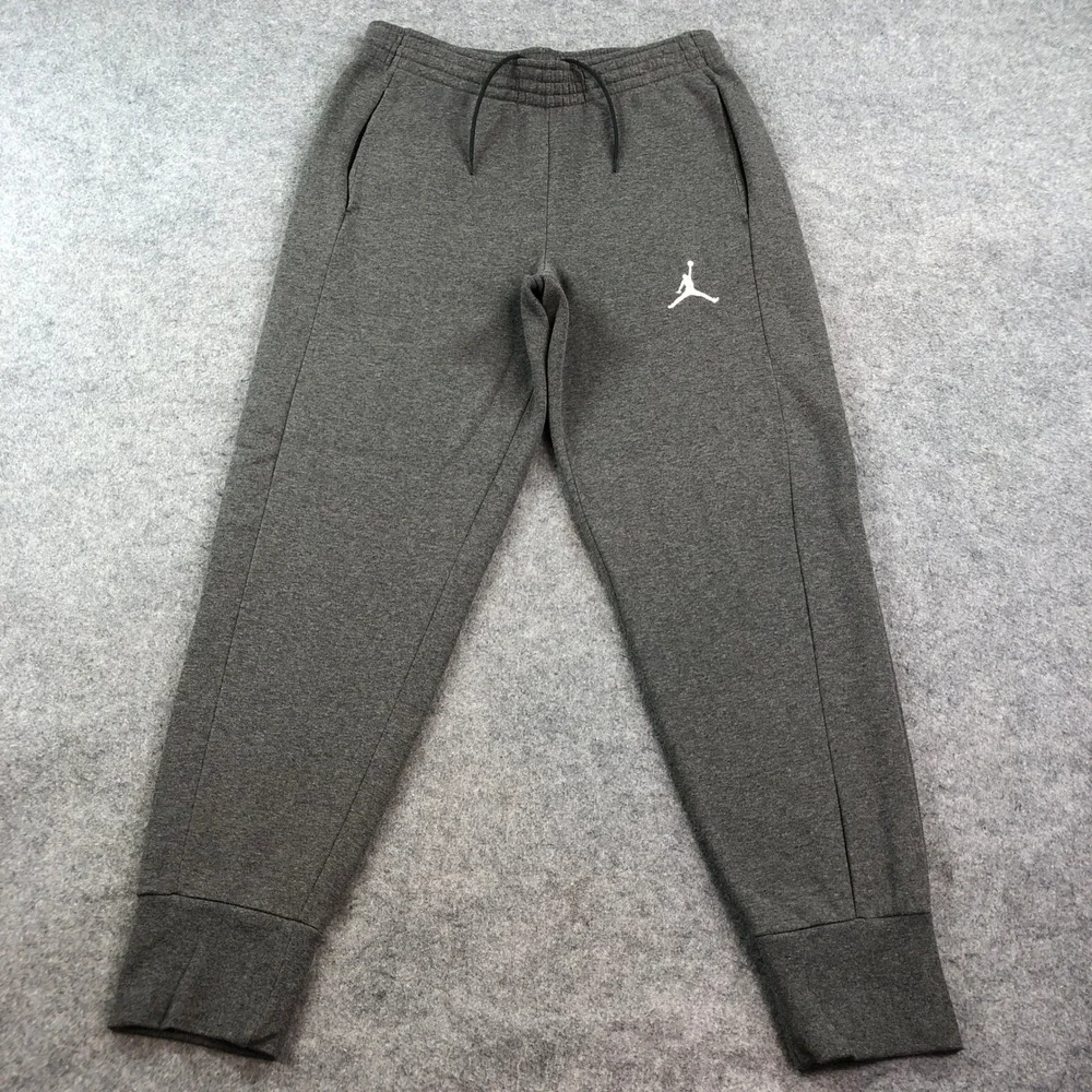 Jordan Mens Jogger Sweatpants M Jumpman Logo Fleece Charcoal Gray Embroidered
